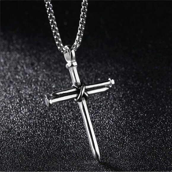 New Men’s Silver Nail Cross Chain Necklace - Picture 4 of 8